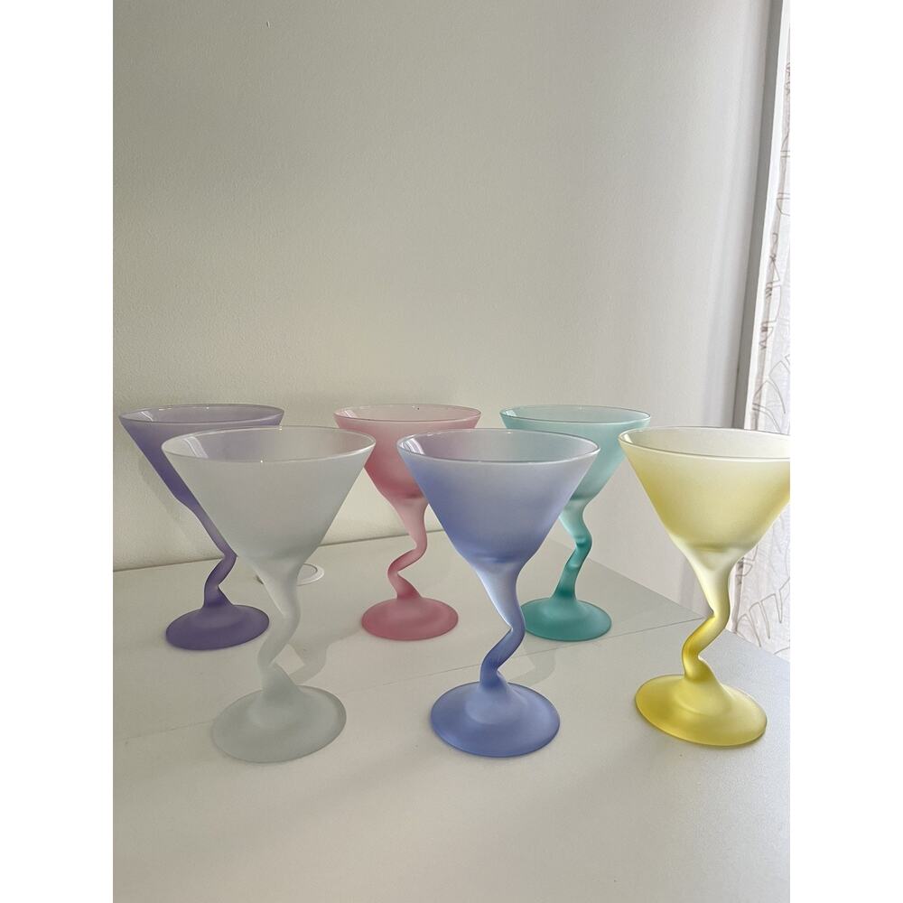 Libbey Watusi Coastal Martini Glass Set Of 6 Mid Century Pastel Retro Stemware - Picture 1 of 8
